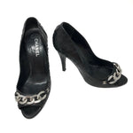 Chanel Black Python Silver Chain Peep Toe Heels Size 39.5 | 9 Jewelsunderthesea 