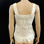 CHANEL White Tweed 3D Flower Appliqué Fringe Sleeveless Top Size 36 | 4 jewelsunderthesea 