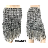 Chanel Black White Fantasy Tweed Fringe Skirt  - Jewelsunderthesea