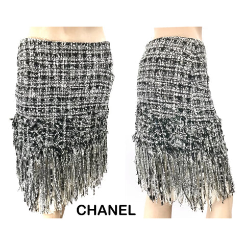 chanel black tweed skirt