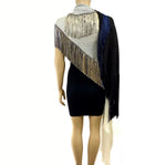 Color Block Black White Navy Fringed Knit Scarf Shawl Wrap Jewelsunderthesea 