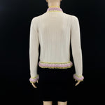 CHANEL 04C Off White Pink Yellow Crochet Trim Knit Jacket Size 40 | 6 jewelsunderthesea 