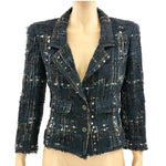 Chanel Navy Metallic Silk and Tweed Jacket- Jewelsunderthesea