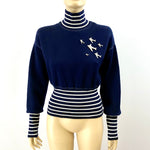 CHANEL 2008 Cruise 08C Navy White Airplane Sweater Size 40 | 6 jewelsunderthesea 