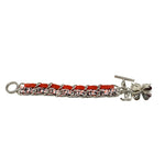 CHANEL 2014 Orange Leather Tweed Silver Lucky Charm Chain Bracelet jewelsunderthesea 