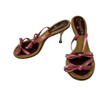 CHANEL Pink Satin Strappy Bow Mid Heel Cork Sandals 37.5 | 7 jewelsunderthesea 