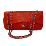 CHANEL Red Silver Soft Lambskin Leather Ultimate Stitch Quilt XL Flap Bag jewelsunderthesea 