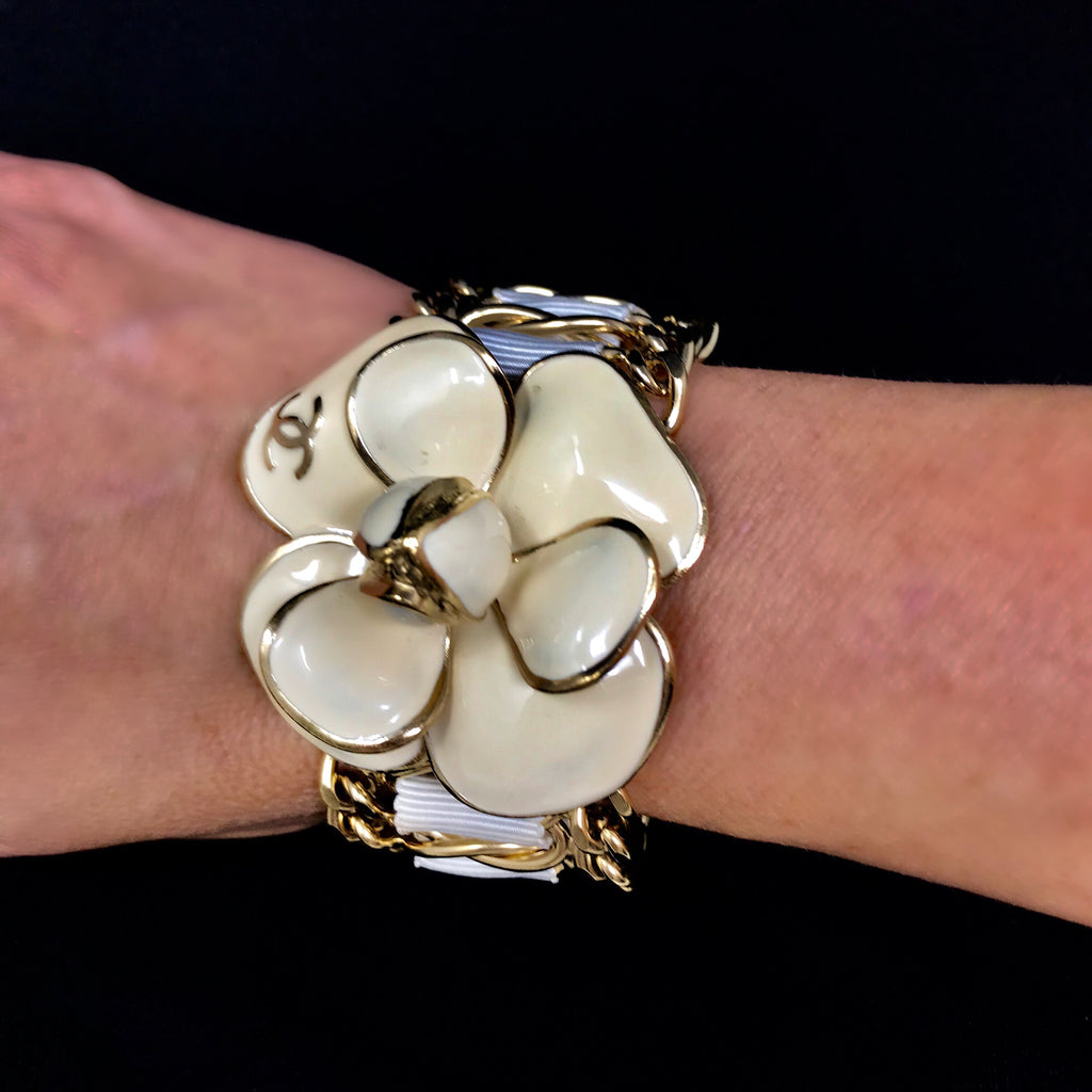 Chanel Camellia Flower Bracelet - Gold, Gold-Tone Metal Link, Bracelets -  CHA92838