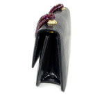 Darby Scott Mini Jeweled Necklace Handbag Black Lizard Garnet