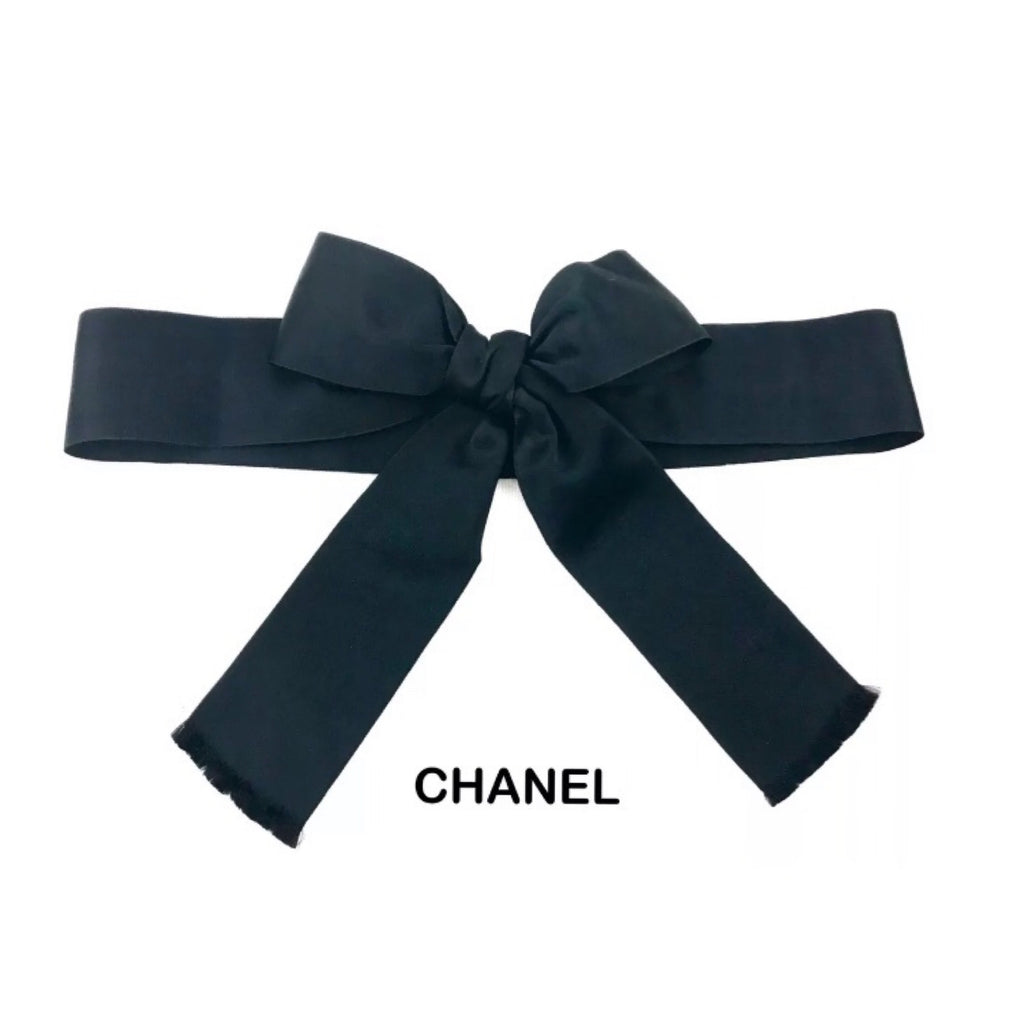 Chanel Vintage Satin Black Waist Belt with Bow Size Small