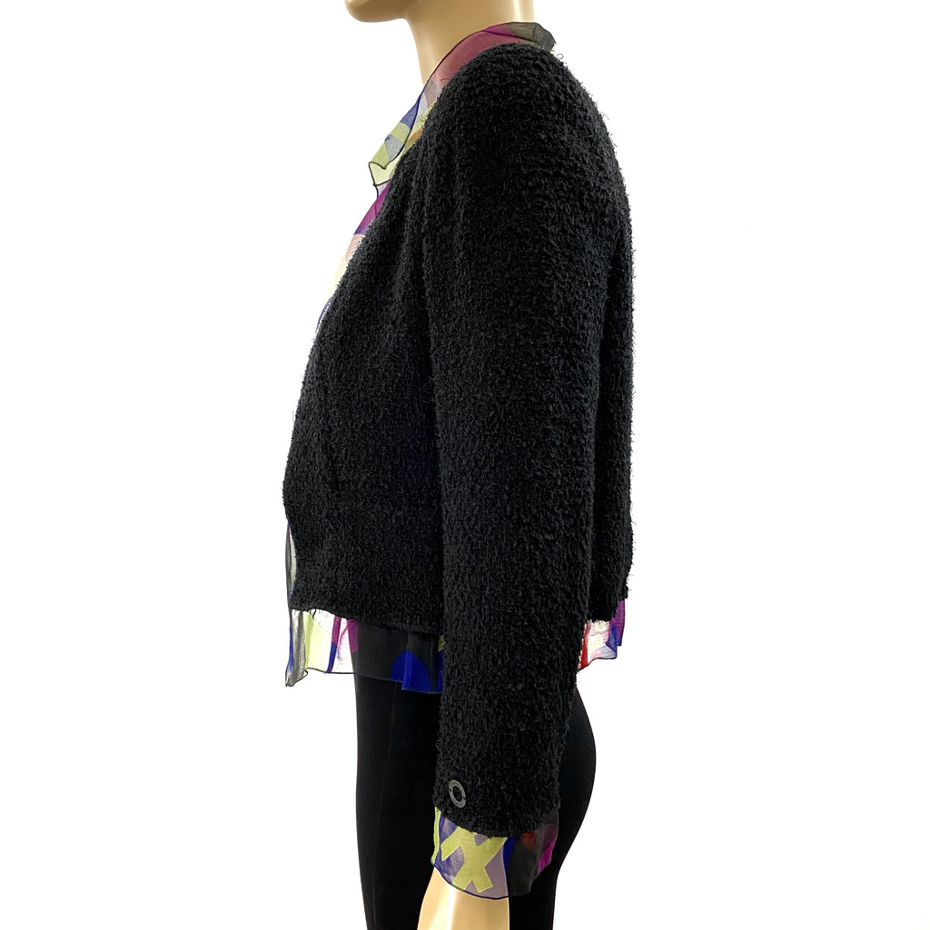 Chanel 00T Black Scarf Trim Tweed Knit Jacket & Crop Top 40 | 6