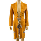 Anna Trzebinski Hand Decorated in Kenya Long Suede Coat Jacket Size 38 | 4 jewelsunderthesea 