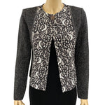 St. John Dark Gray Metallic Crystal Lace Print Knit Jacket Size 4 Jewelsunderthesea 