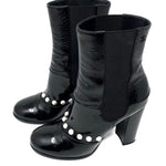 CHANEL 14B G30160 Black Patent Leather Pearl Short Boots 39 | 8.5 jewelsunderthesea 