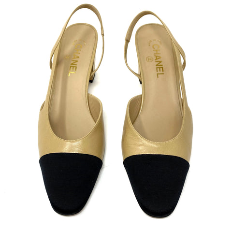 Chanel Shoe Mademoiselle Black Leather w/ Black Grosgrain Cap Toe 39.5 /  9.5 at 1stDibs