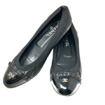 Chanel Black Cap Toe Ruffle CC Ballerina Ballet Flats Size US10 | IT40.5-Jewelsunderthesea 