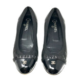 Chanel Black Cap Toe Ruffle CC Ballerina Ballet Flats Size US10 | IT40.5-Jewelsunderthesea 