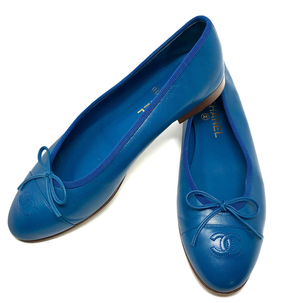 Chanel Blue Leather Ballerina Ballet Flats Size US10