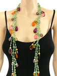 Carlo Zini Milano Crystal Cascading Multi Colored Long Necklace-Jewelsunderthesea 