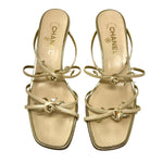 Chanel Tan Gold Rose Trimmed Heels Size US9.5 | IT40 -Jewelsunderthesea 