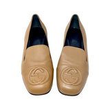 GUCCI 391973 Tan Leather Logo Loafers Flats Gold Heel Size 37 | 6.5  jewelsunderthesea 