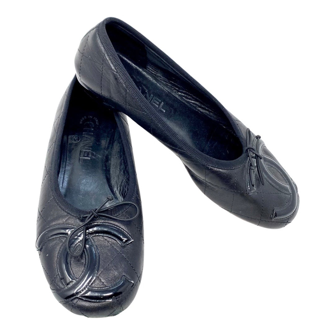 Leather ballet flats Chanel Black size 8.5 US in Leather - 38691603