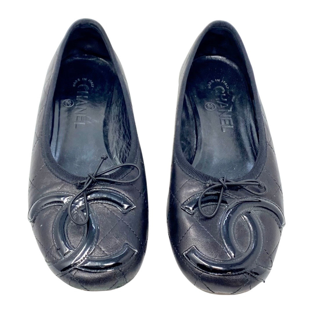 Leather ballet flats Chanel Black size 39.5 EU in Leather - 35778612